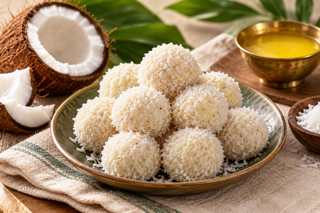 Coconut Ladoo Recipe with A2 Ghee (Nariyal Ladoo)