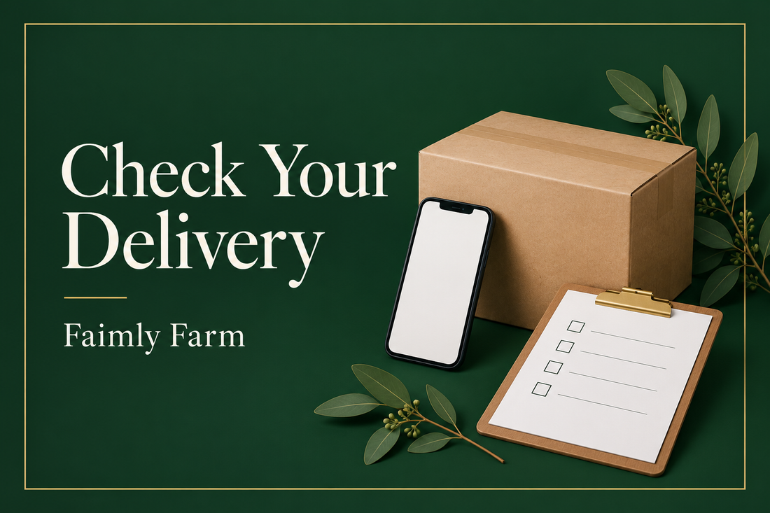 AI-generated editorial illustration for Ghee Arrived Leaking or Damaged? A Delivery-Check Checklist in forest-green and ivory.