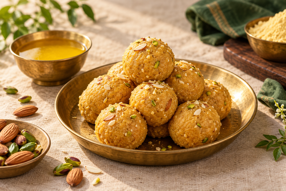 Homemade Besan Ladoo Recipe Using Bilona Ghee
