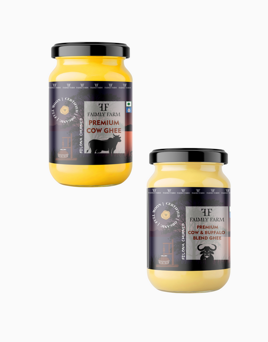 Faimly Farm Premium Cow Ghee Faimly Combo – Cow Ghee, Cow & Buffalo Blend Ghee