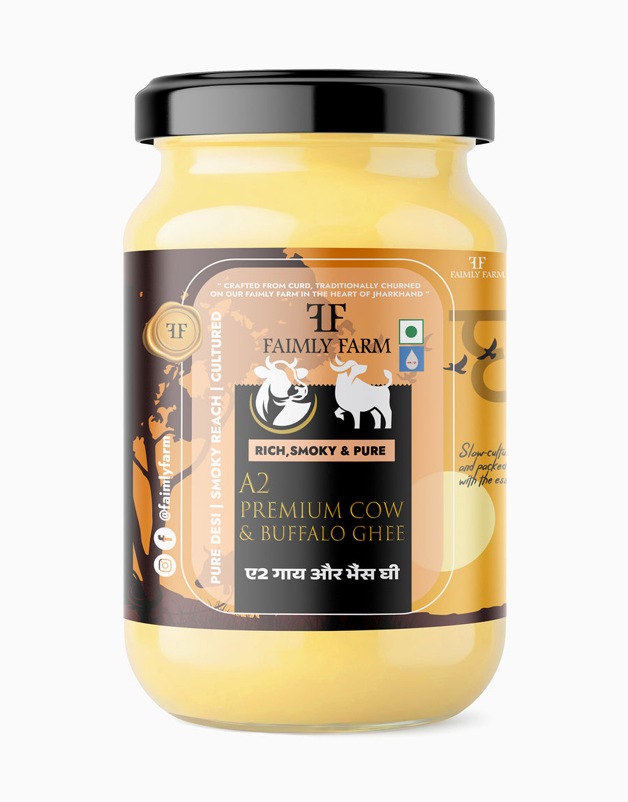 Faimly Farm Cultured A2 Cow & Buffalo Blend Ghee Fresh and Premium – A2 Cow & Buffalo Blend Ghee