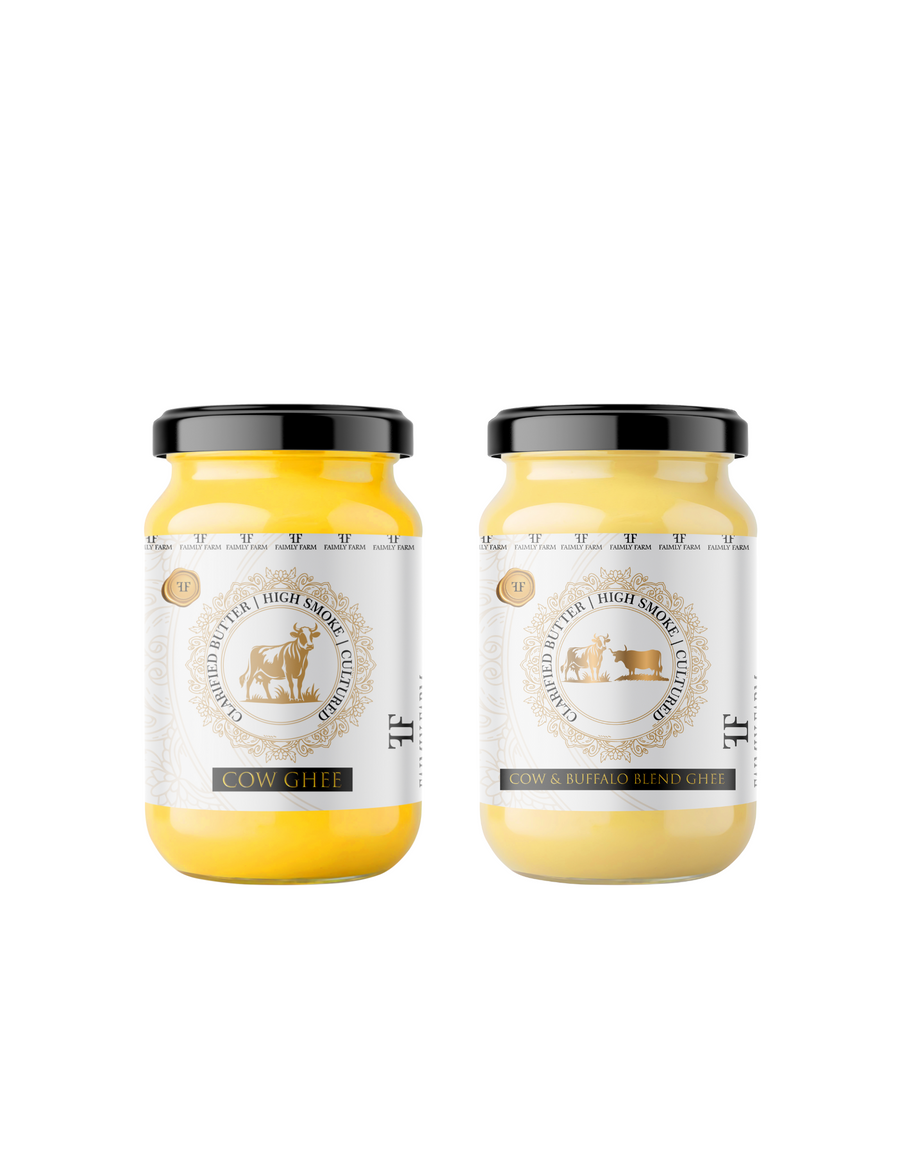 Faimly Farm Heritage Cultured Cow Ghee Faimly Combo – Cow Ghee, Cow & Buffalo Blend Ghee