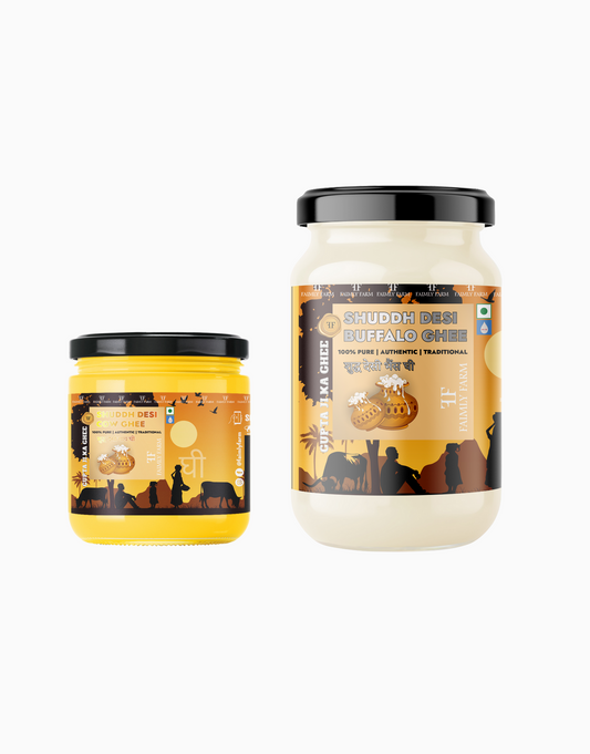 Faimly Farm Shuddh Desi Cow Ghee 100% Pure & Traditionally Crafted Kitchen Duo Pack – Cow Ghee, Buffalo Ghee